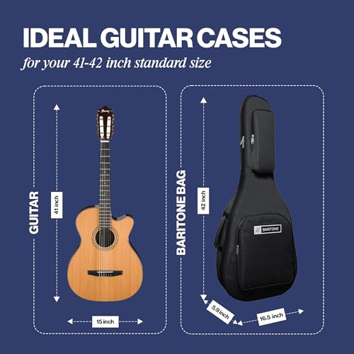 Image of Baritone Nylon Guitar Gig Portable Acoustic Guitar Bag Cover Padded for All Guitar Like Yamaha Fs80C, F280, FX280, FSX80C, F400, AC1R,FS400,FG800 F310, F370, F620, Apx600, Cpx600 (Black)