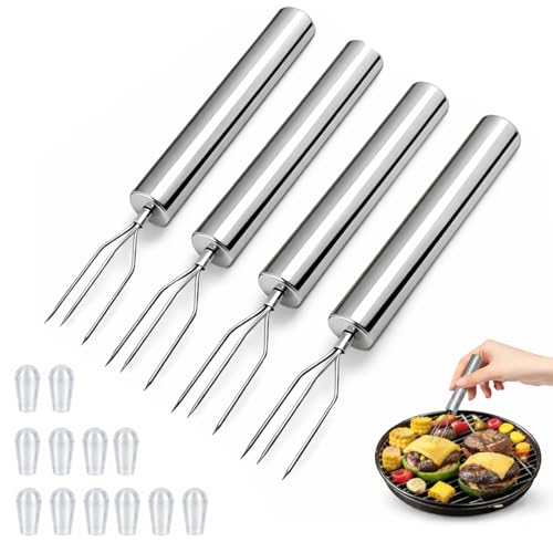 Pellkartoffelgabel Set – 4 Edelstahl-Gabeln mit Sicherheitskappen, robuste Dreizack-Spieße für Pellkartoffeln, Gemüse und Grillgut, ergonomischer Griff, rostfrei, 15,2 cm Länge