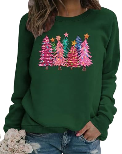 QYZ-Top Sudadera con diseño de árbol de Navidad divertido para mujer, blusa casual, Sweatshirt2-dark green, Large