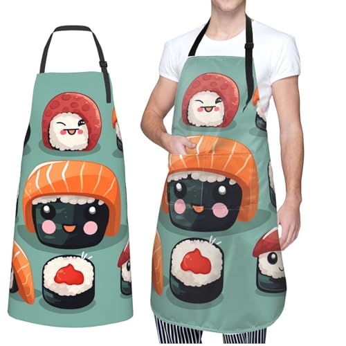 GFLFMXZW Apron for Women Men Waterpoof Aprons Sushi Adjustable Bib Work Aprons for Dishwashing