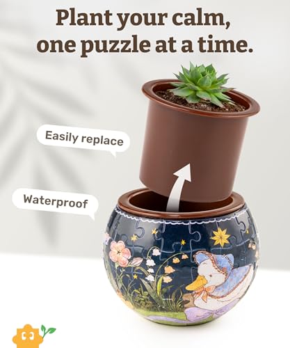 Image of PieceRelax 3D Puzzle Planter 80 Pieces - The Dreamy Duck, for Mom, Home Decor Flower Pots for Indoor Cactus, Succulents Pots [K1128]