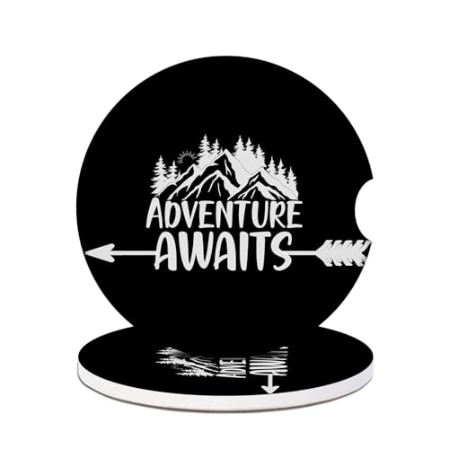 PUIBUN Adventure Awaits Absorbent Ceramic Cup Holder Coasters - 2 Pack, Anti-Slip Car Coasters, Fashion Interior Accessories Drink Coaster for Women & Men