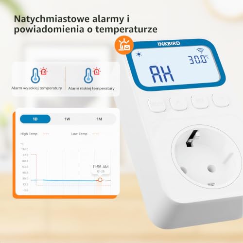 Inkbird ITC-C236T Termostat wtykowy WiFi 16A, 10 w 1 programowalny regulator temperatury ogrzewania i chłodzenia z kontrolą temperatury, kontrolą czasu i alarmem wysokiej/niskiej temperatury