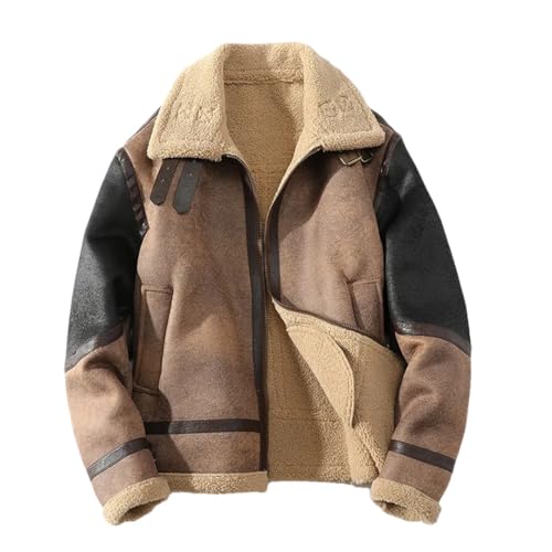 Manteau daim homme chaud veste d'hiver épaisse marron fausse fourrure agneau taille XL