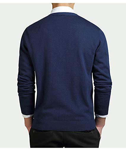 WSLCN Cardigã Masculino Slim Fit Gola V Leve Algodão Clássico Suéter com Botões Preto Tamanho Asiáti