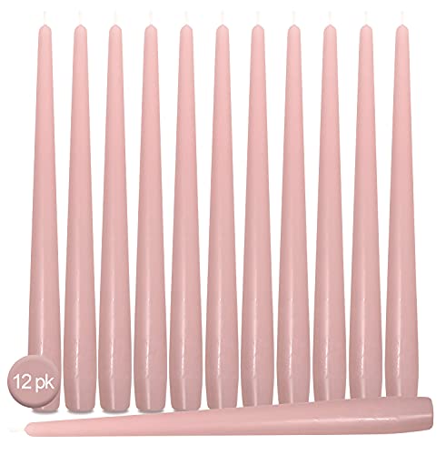Hyoola Tall Taper Candles - 12 Inch Light Pink Unscented Dripless Taper Candles - 10 Hour Burn Time - 12 Pack #TOP1