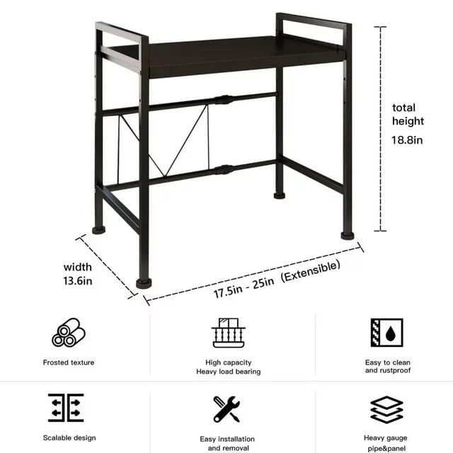 Image of HOME CUBE 1 Tier Microwave Oven Stand for Kitchen Expandable Microwave Oven Rack OTG Stand Kitchen Storage Shelf Spice Rack Toaster Grill Organizer Baker's Rack with 6 Hook (44.5x34.5x47.8 cm)