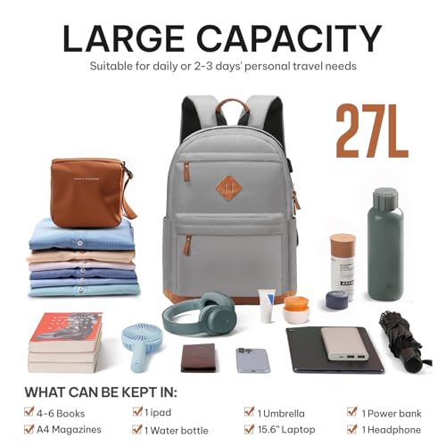 Carry-on Travel Backpack for Men and Women, Large Laptop Backpack with USB Charging Port for Work, Classic College Backpacks, Anti-theft Business Backpack for Daycare Grey2