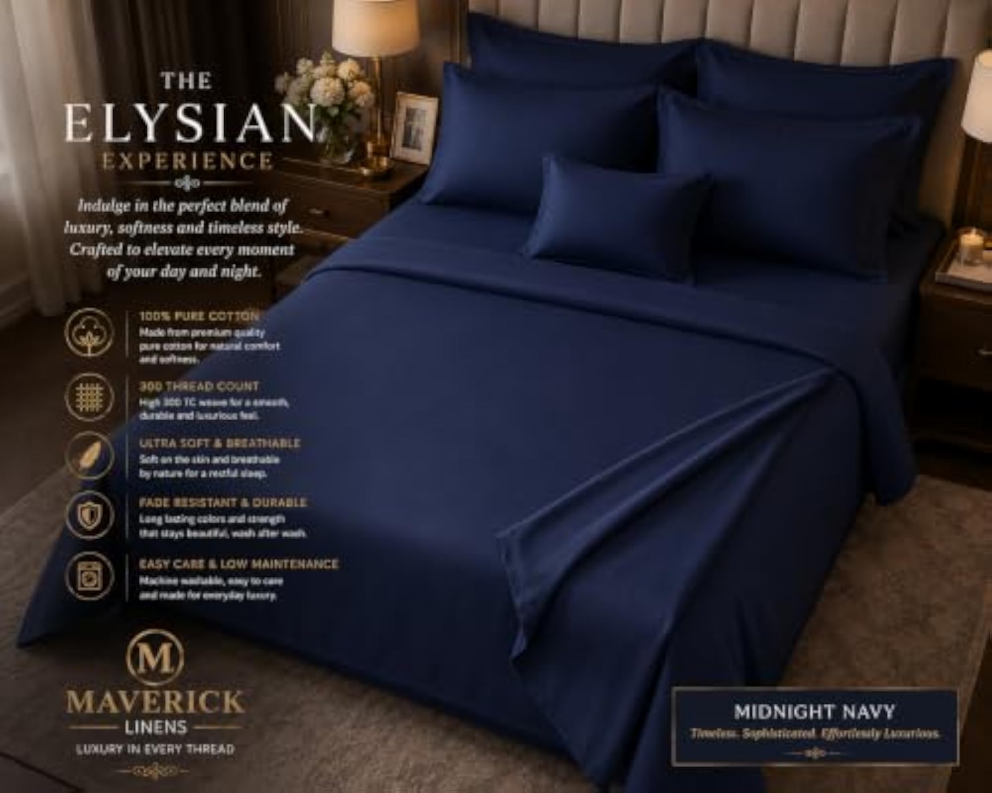 Elysian Collection 300TC Cotton Bedsheet with 2 Pillow Covers