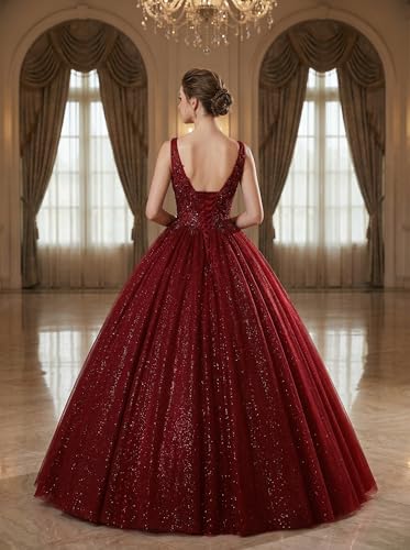 Image of Women's Beading Sweetheart Ball Gown Tulle Layed Long Quinceanera Dress