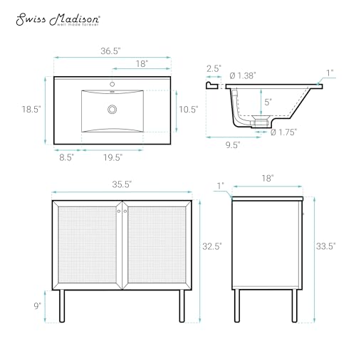 Image of Classe 36 inch Bathroom Vanity in Oak Bath Sink Cabinet Sink Included