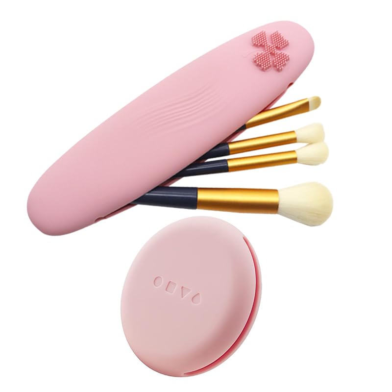 RoseFlower Travel Silicone Makeup Brush Holder, Soft Silicone Makeup Organize Portable Make up Bag Anti-Fall Out Cosmetic Pouch, Makeup Sponge Holder, Large Capacity