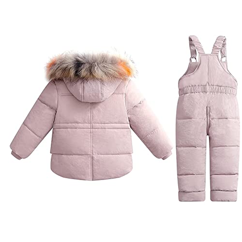 Kids 2-Piece Snowsuit Set Girls Winter Hooded Puffer Jacket Snow Bib Pant Boy Ski Suits Thicken Warm Outfit4