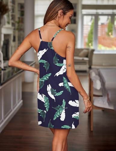 Image of Ekouaer Nightgowns for Women Cotton Sleepwear Sexy Sleep Shirt Adjustable Spaghetti Strap Night Gowns with Pockets S-3XL