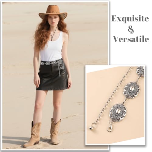 Western Concho Chain Belt for Women Boho Metal Belts For Country Concert Dresses Jeans Cowgirl Vintage Waist Belt4