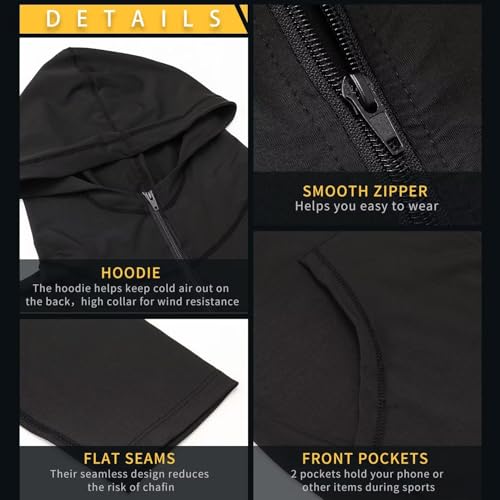 Sillictor Mens Gym Hoodies Zip Up Running Jacket Mens with Pockets UPF 50+ Long Sleeve Workout Sports Tops Men Football Cycling Exercise Training Hoodie Breathable Lightweight Quick Dry 1610 Black L - Image 5
