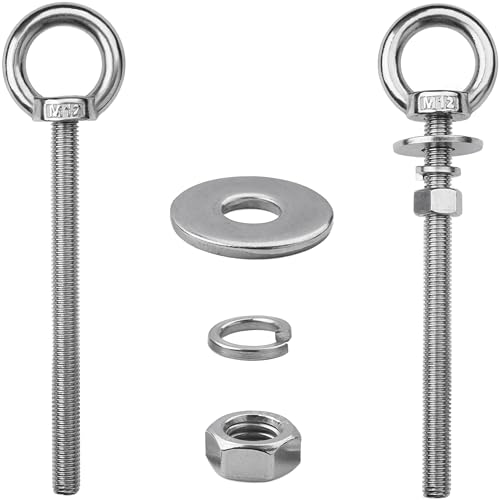 Image of 2 Pack M12 Eye Bolts with Nuts, 304 Stainless Steel 1 /2 inch x 6 inch Heavy Duty Lifting Eye Bolts, Metric M12x153mm Ring Eye Bolt for Hanging, Tie Down, Outdoor & Hardware Fixing (2, 1 /2 inchx6 inch)