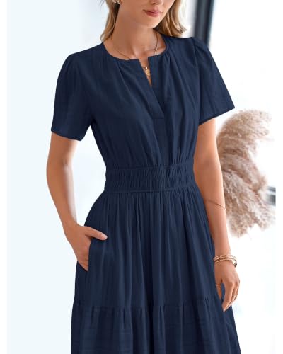 Image of BTFBM Womens Summer 2026 Casual Maxi Dresses | Lightweight Short Sleeve V Neck,Elastic Waist A Line Long Dress,Boho Beach Dress Pockets,Vacation Outfits,Fashion Clothing