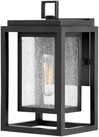 Hinkley Republic 1000BK Small Outdoor Wall Mount Lantern, Transitional/Modern, Double Frame Design, Coastal Elements, Black