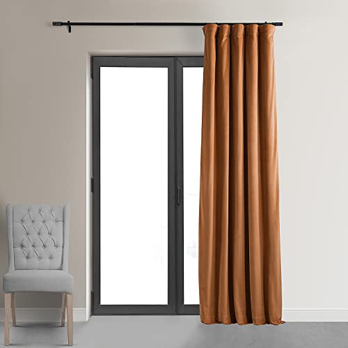 HPD Half Price Drapes Signature Velvet Thermal Blackout Curtains for Living Room 120 Inch Long (1 Panel) Rod Pocket Insulated Blackout Curtains for Bedroom Window Curtains, 50W x 120L, Burnt Pumpkin