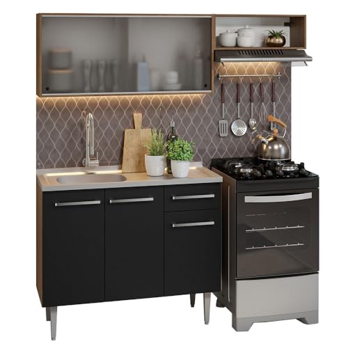 La Mejor Selección de Fregadero de cocina con mueble más recomendados. 35 Madesa Gabinete de Cocina Integral Compacta 165cm con Fregadero Emilly - Rustic/Negro 05