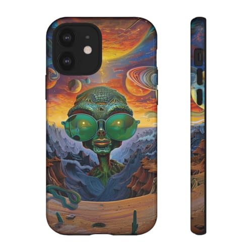 Coque iPhone 12 alien vert psychédélique rigide brillante antichoc