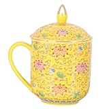 LOORGVEL Keramik Teetasse mit Deckel und Sieb Chinesisches Porzellan Teebecher für Losen Tee Spülmaschinenfest Mikrowellengeeignet Klassisches Design für Zuhause und Büro