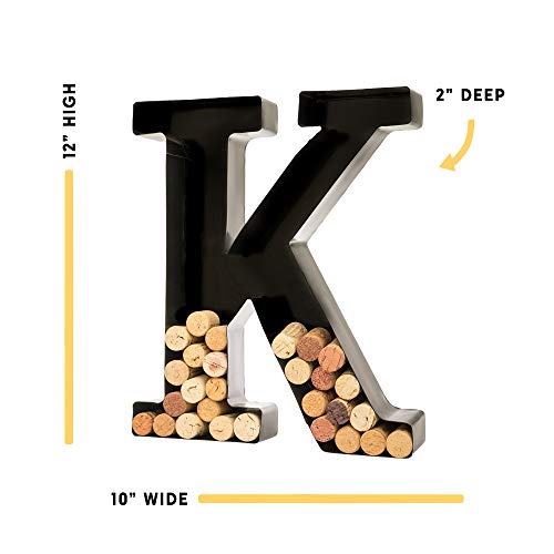 Wine Cork Holder - Metal Monogram Letter (K), Black, Large | Wine Lover Gifts, Housewarming, Engagement & Bridal Shower Gifts | Personalized Wall Art | Home Décor #TOP1