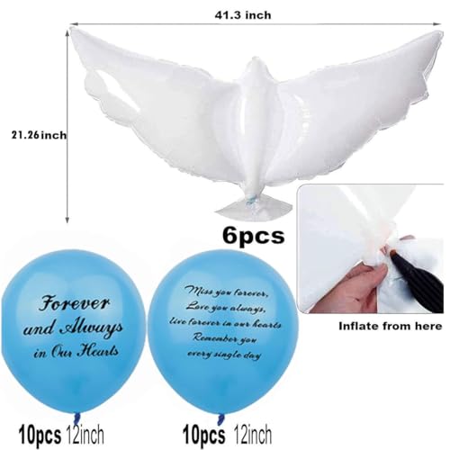 Image of 26 Pieces Blue Memorial Biodegradable Funeral Remembrance Balloons and 41.3 Inch Dove Balloons for Release to Celebrate Life, Bereavement, Condolences, Anniversary services