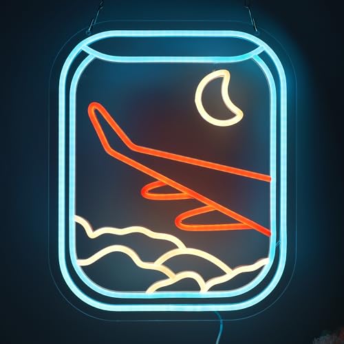 Image of Airplane Window View Neon Sign LED Neon Lights for Wall Decor, Bedroom, Living Room, Game Room, Party Decoration, Travel Theme Neon Light Sign for Home, Bar, Dorm, and Gift Ideas