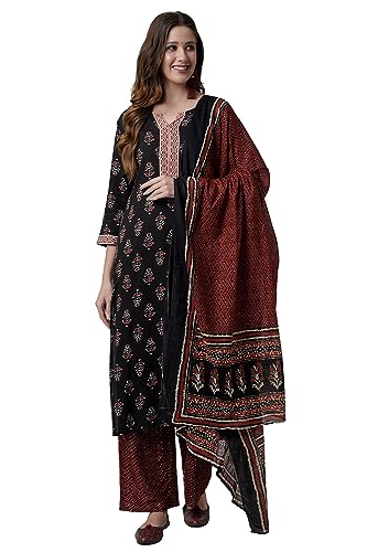 Image of Amayra Women's Rayon Printed Kurta with Palazzos and Dupatta Set