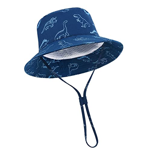 TOMEEK Sombrero de Sol para Bebé Gorro Bebe Verano Gorra Pescador Protección Solar Bebé Niños y Niñas UPF 50+ Gorra Playa Plegable con Correa Ajustable para la Barbilla y ala Ancha, Azul Marino, S