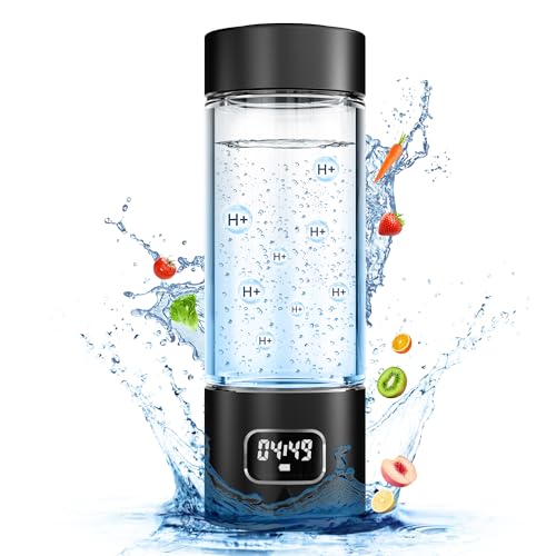 Image of Hydrogen Water Bottle - Portable, Rechargeable, LED Timer, Aluminum and Glass, 5000 PPB Hydrogen in 10 Minutes, 340ml Capacity, for Husband, Friend & Family, for Travel, Sports, Home, Office(Black)