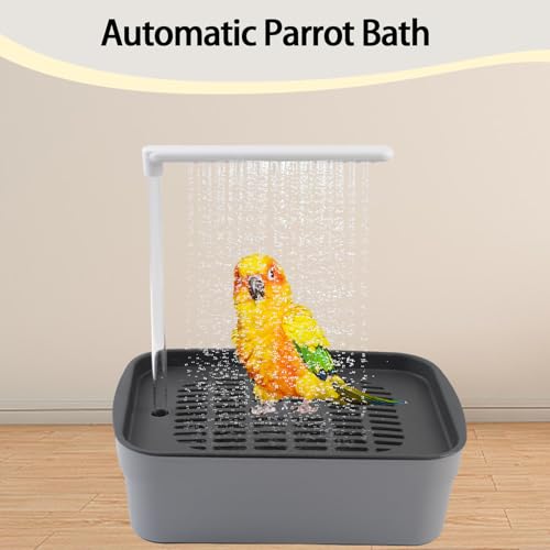 Image of PINVNBY Automatic Bird Bath Shower for Cage,Parrot Bath Box with Pump,Parakeet Bathtub Electric Fountain Circulating Water Contains USB Power Plug for Cockatiel Lovebird Conure Budgie(Gray)