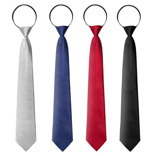Corbatas de Hombre, 4 Pieza Elegantes Corbatas Ajustables con Cierre de Cremallera, Nudo Preatado Corbatas, Colore Solido Preatadas Corbatas de vestir para Oficina Business Fiesta Boda Funerales