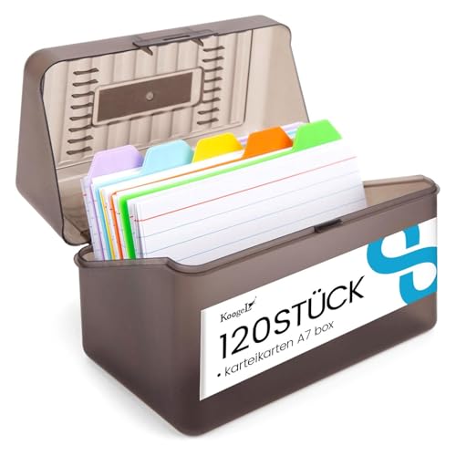 Koogel Karteikarten Box A7 mit 5 Farben Lernkarten für Sprachprüfungen Vokabeltraining und tägliches Lernen Organizer 14×8×9 cm