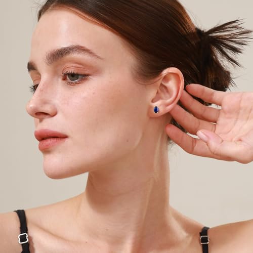 FANCIME 14k Solid Yellow Gold Oval Stud Earrings Prong Cluster Stud Earrings Natural/Created Gemstone Jewelry Gifts for Her Mom Women Wife,Gemstone Size 5 * 7mm3