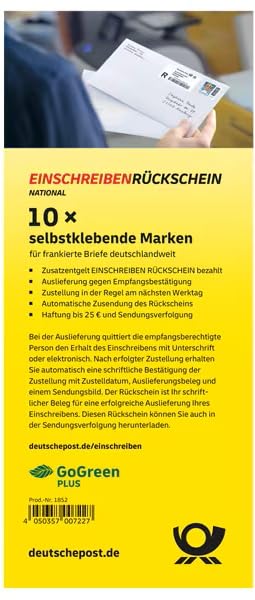 Deutsche Post Briefmarken Einschreiben Einwurf 10 x 2,35€ selbstklebend, für frankierte Briefe deutschlandweit (Einschreiben Rückschein)
