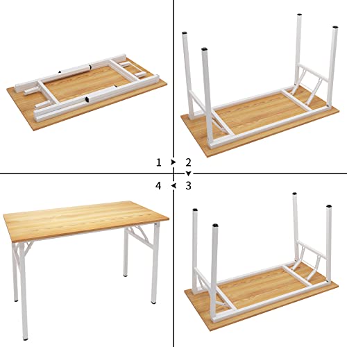 Image of Need Office Computer Desk 47.2x23.6 in Sturdy Folding Laptop Table Teak | White Frame Writing Gaming Work Table /Foldable Home Office Desk /Sewing Table, No Assembly Required