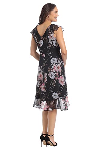 London Times Women's Petite Chiffon Above The Knee Ruffle Guest of Wedding Shower Occasion Dress4