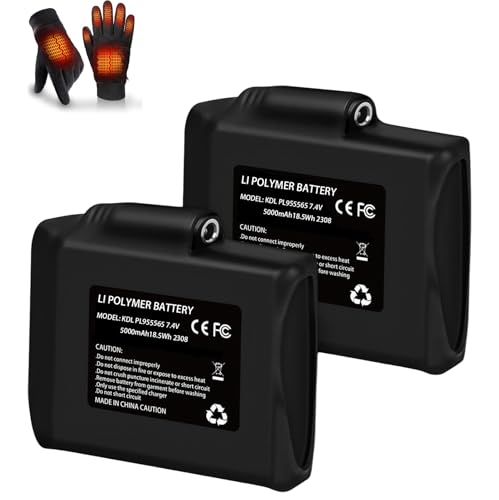 7.4V 5000mAh Li-Polymer Rechargeable Battery Pack Replacement Set Compatible with Heated Gloves Liners Mittens Socks Vest Jacket Hand Muff Charger 7.4v Battery(2 Pack)