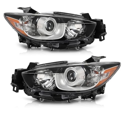 CROSSDESIGN Headlights Left & Right Compatible with Mazda CX-5 2013-2016 Halogen Factory Headlamp Clear Lens Chrome Housing Amber Reflector