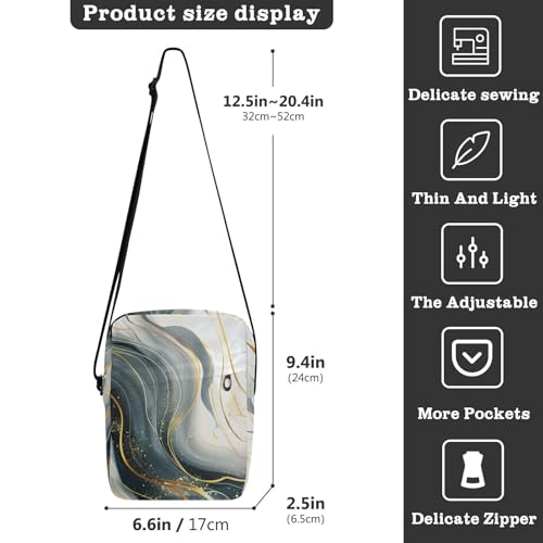 Blue Golden Lines Marble mens messenger bag over the shoulder bags for men Shoulder Hand Bag For Woman Adjustable Strap for School business3