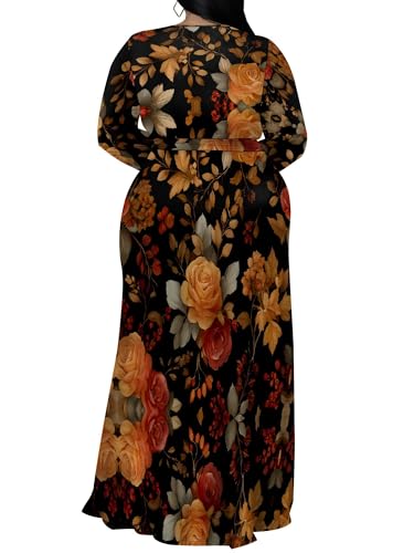 Image of PinkPatty Women's Plus Size Long Sleeve Maxi Dress Casual V Neck Slit Tie Waist Wrap Dresses for Party Cocktail