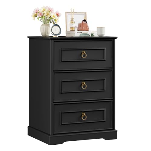 FOREHILL Nachttisch Nachtschrank mit 3 Schubladen, Nachtkommode Boxspringbett Beistelltisch für Schlafzimmer, Wohnzimmer im Landhausstil 45,5x38x64...