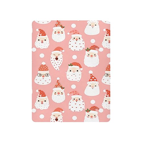 Image of Santa Pink Christmas Crib Sheets Soft Breathable Fitted Baby Playard Sheets Mattress Cover for Girl Boys, 39 inch x 27 inch x 5 inch