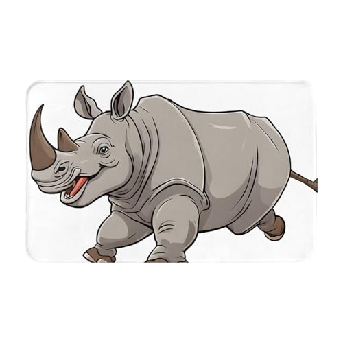 Animal Rhino Print Living Room Bathroom Kitchen Anti Slip and Absorbent Carpet, Indoor Entrance Door Muddy Floor Mat, Ultra Soft Washable Carpet 21x31.5 Inches