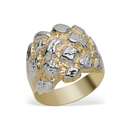 10K Gold Mens Round Puffed Nugget Two-Tone Ring Yellow Gold Size 11