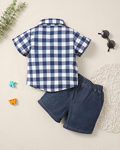 Yhnslsf 12 Month Boy Clothes 18 Months Boy Summer Clothes Plaid Blue Shirt Ripped Denim Shorts Set Baby Boy Outfits 12-18 Months #TOP2