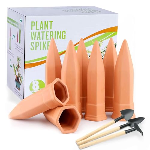 BKTAPP 8 Pack Plant Watering Stakes Automatic Plant Waterers for Indoor & Outdoor Terracotta Watering Spikes for Vacations Self Watering Spikes